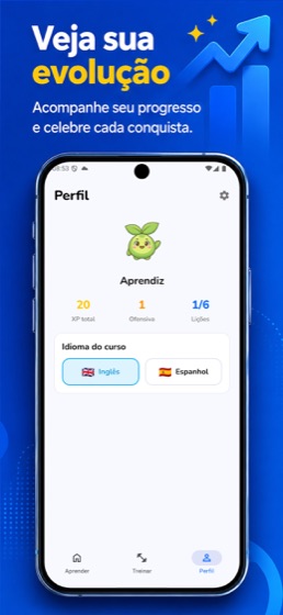 Perfil com XP, ofensiva e progresso das lições
